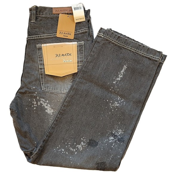 Vintage Y2K PJ MARK Men's Gray Denim Jeans 34/32 Baggy Wide Leg Cholo Skater